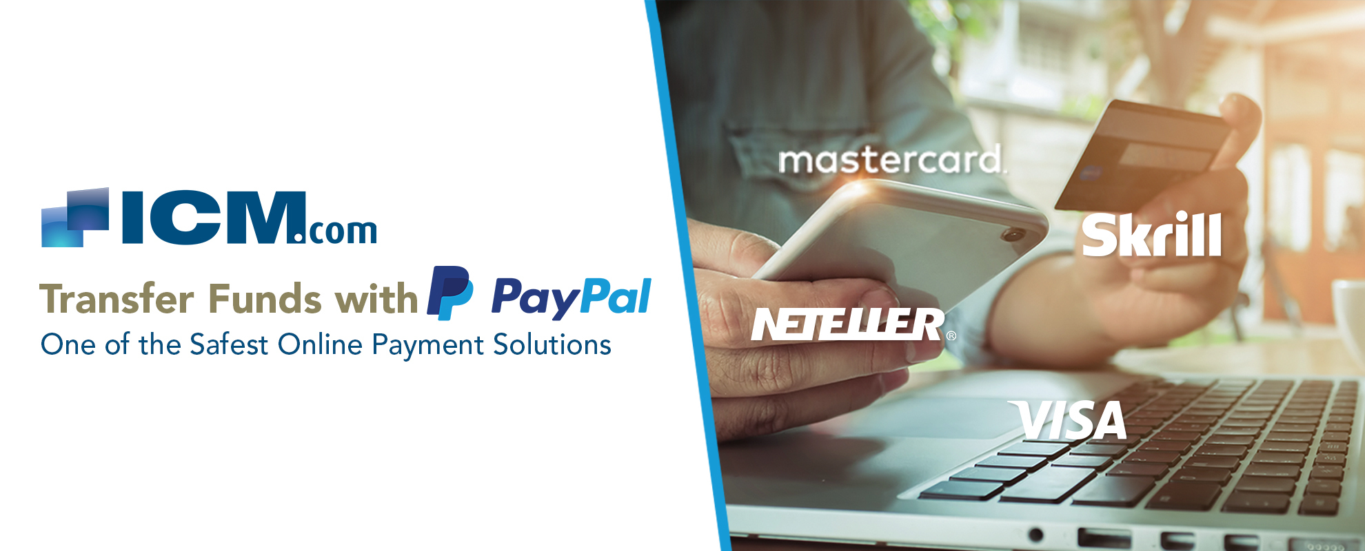 Image of Laptop with Mobile & Mastercard with the word Transfer Fund with Paypal