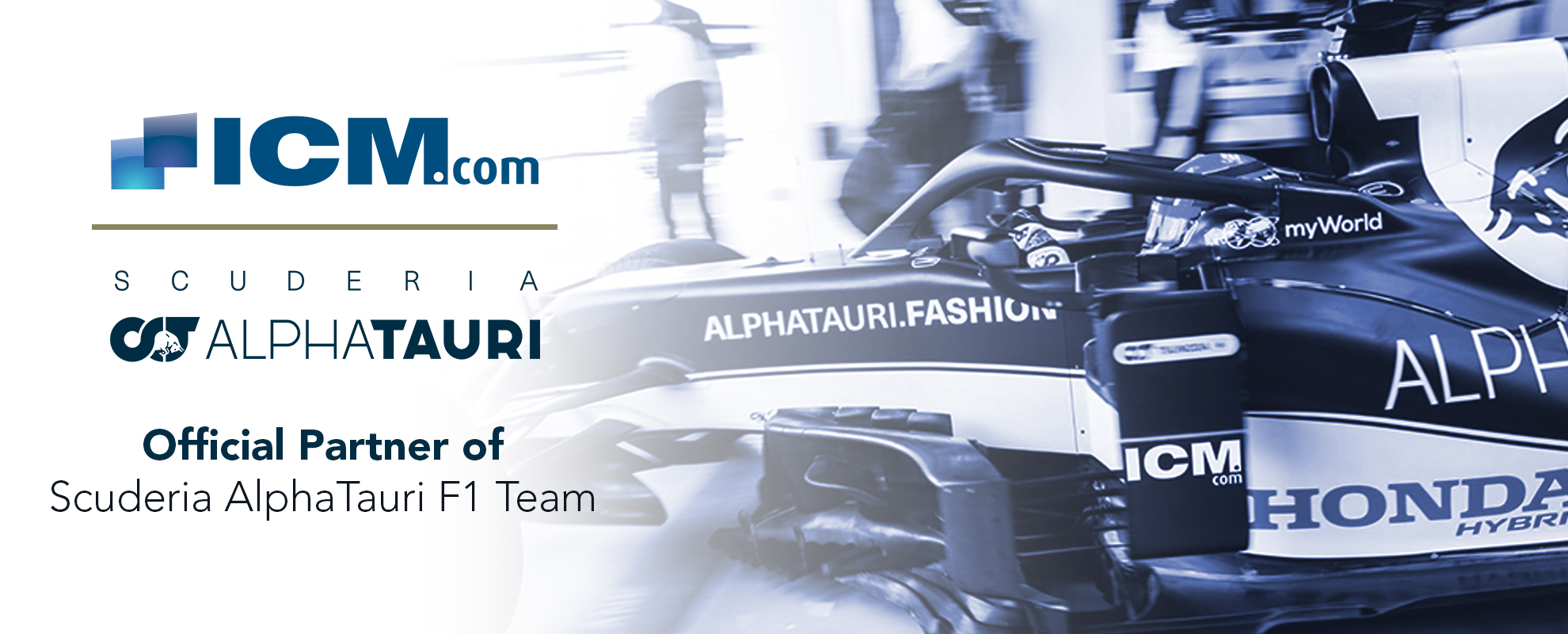 Image of Racing Car with the text of AlphaTauri F1 with the text Official Partner