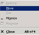  Gray Color Window with Restore,Close,Move,Minimize,& maximize options and highlight Move option
